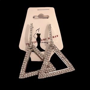 GORGEOUS CRYSTAL EMBELLISHED TRIANGLE DANGLE EARRINGS.